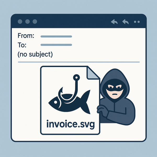 איור של הודעת מייל שמצורף אליה קובץ בשם invoice.svg כשהשולח מאוייר כהאקר עם מסיכה.